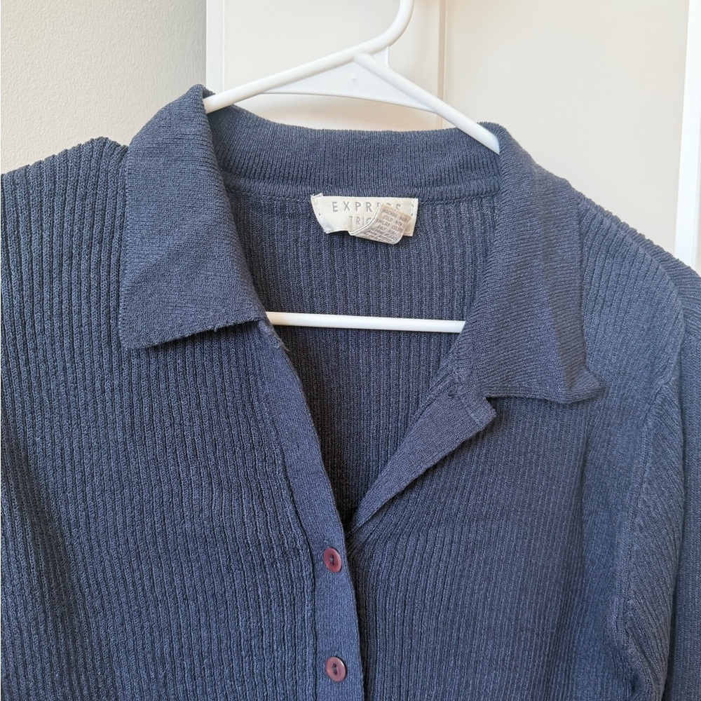 Express Navy Button-Up Cardigan - Picture 2 of 3